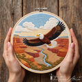Bald eagle embroidery kit with Grand Canyon landscape hoop art