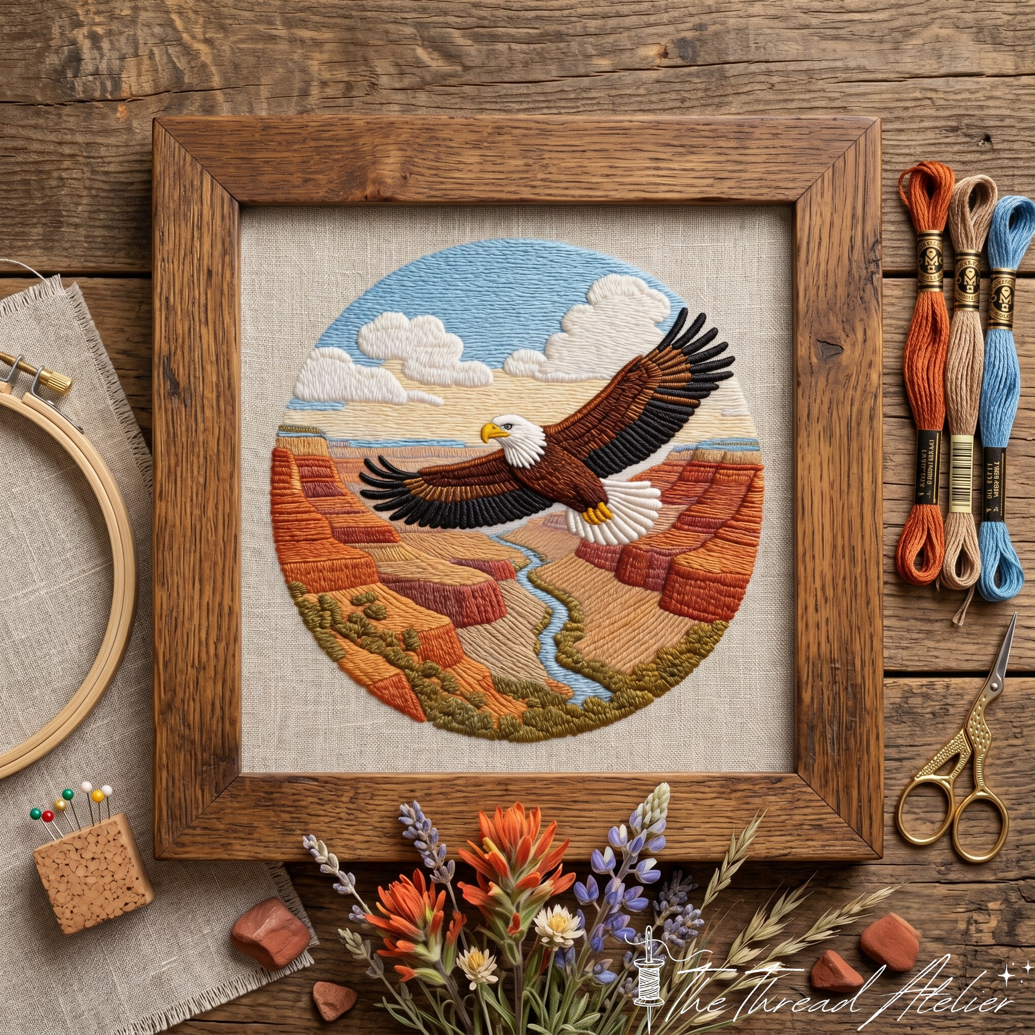 Finished bald eagle hoop art displayed as patriotic wall decor
