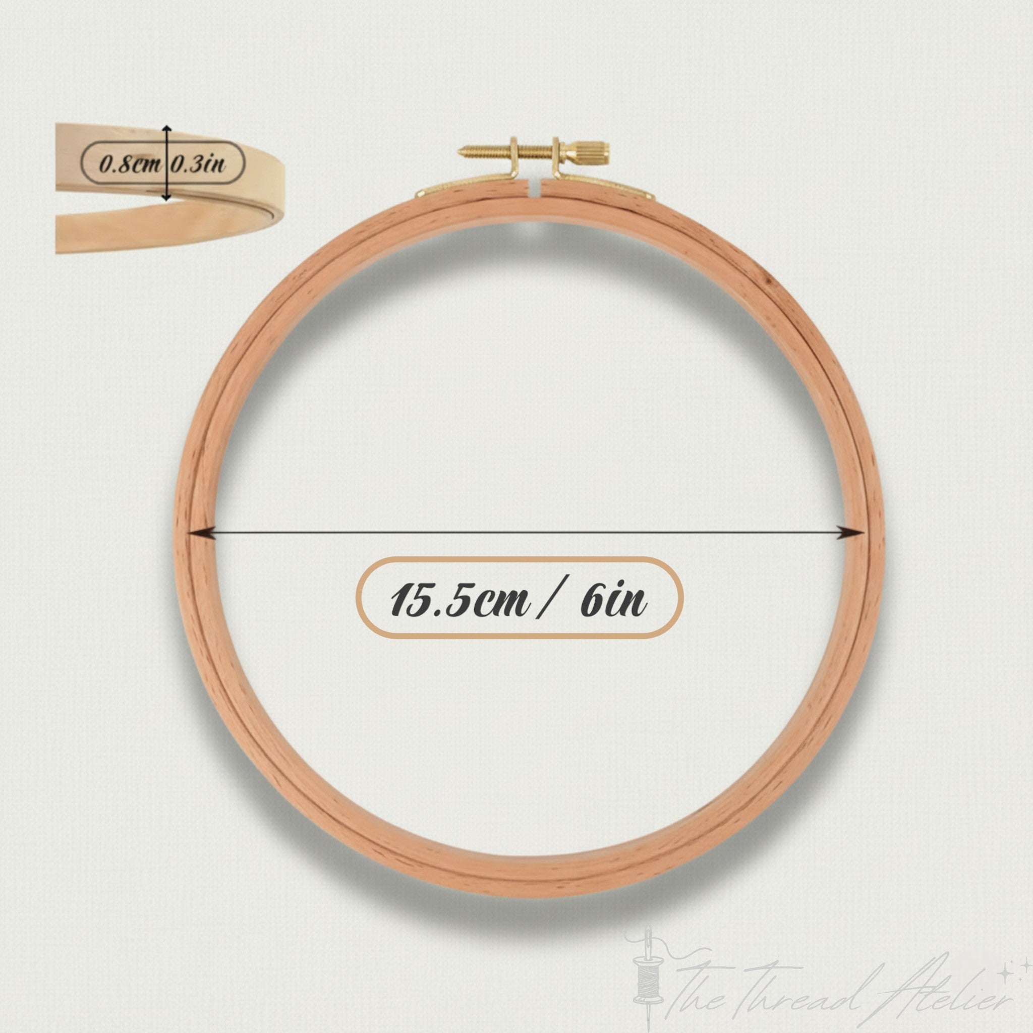 Beech wood embroidery hoop in the 6 inch size