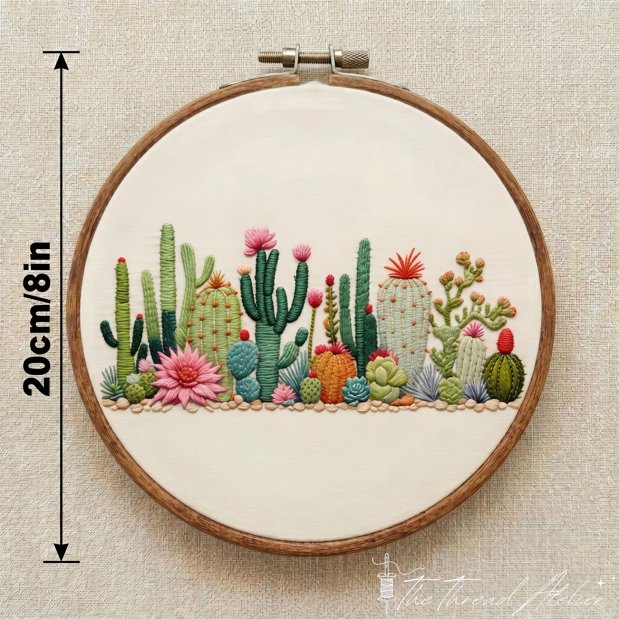 Succulent garden hoop art finished as botanical wall decor