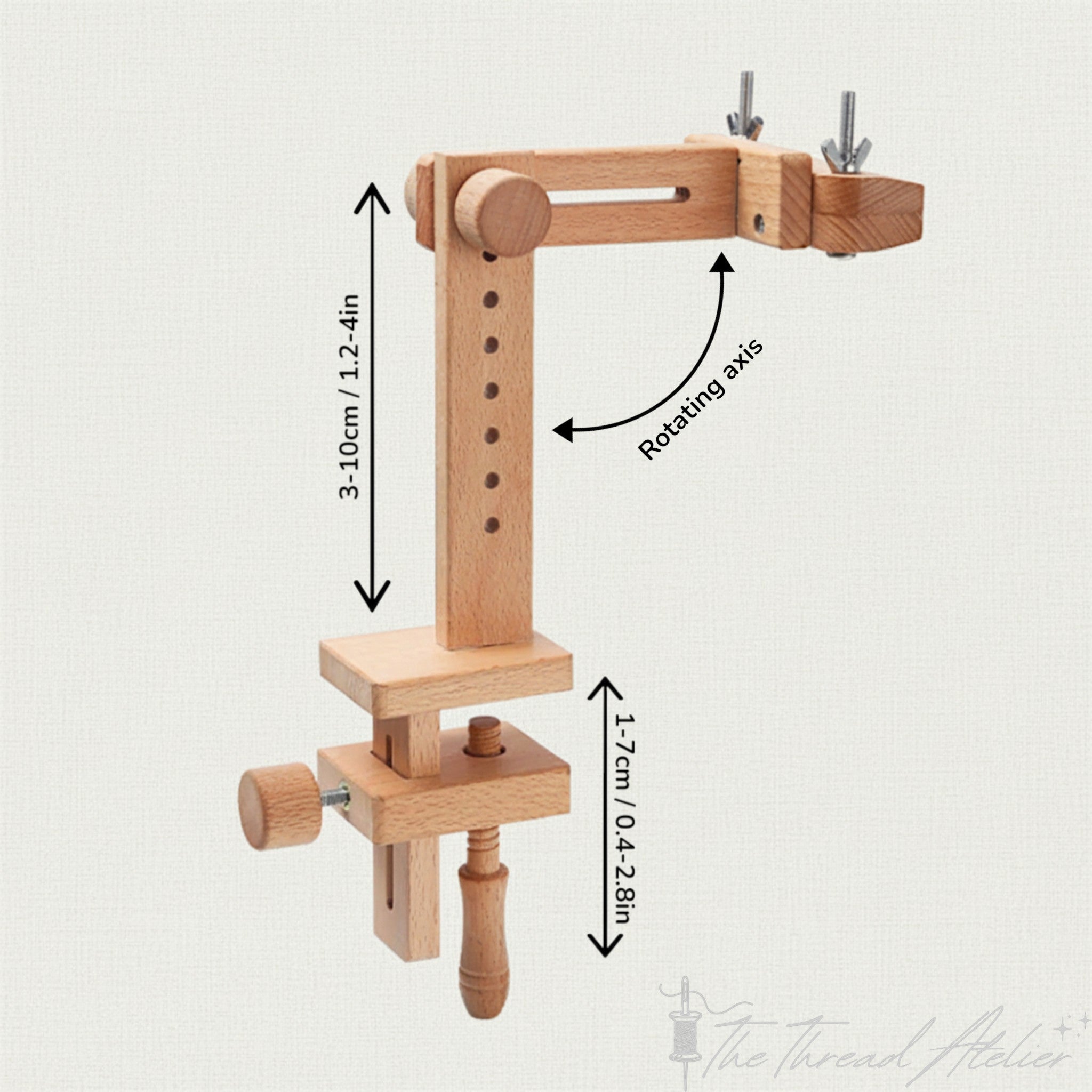 Detail of the clamp securing the embroidery stand to a table