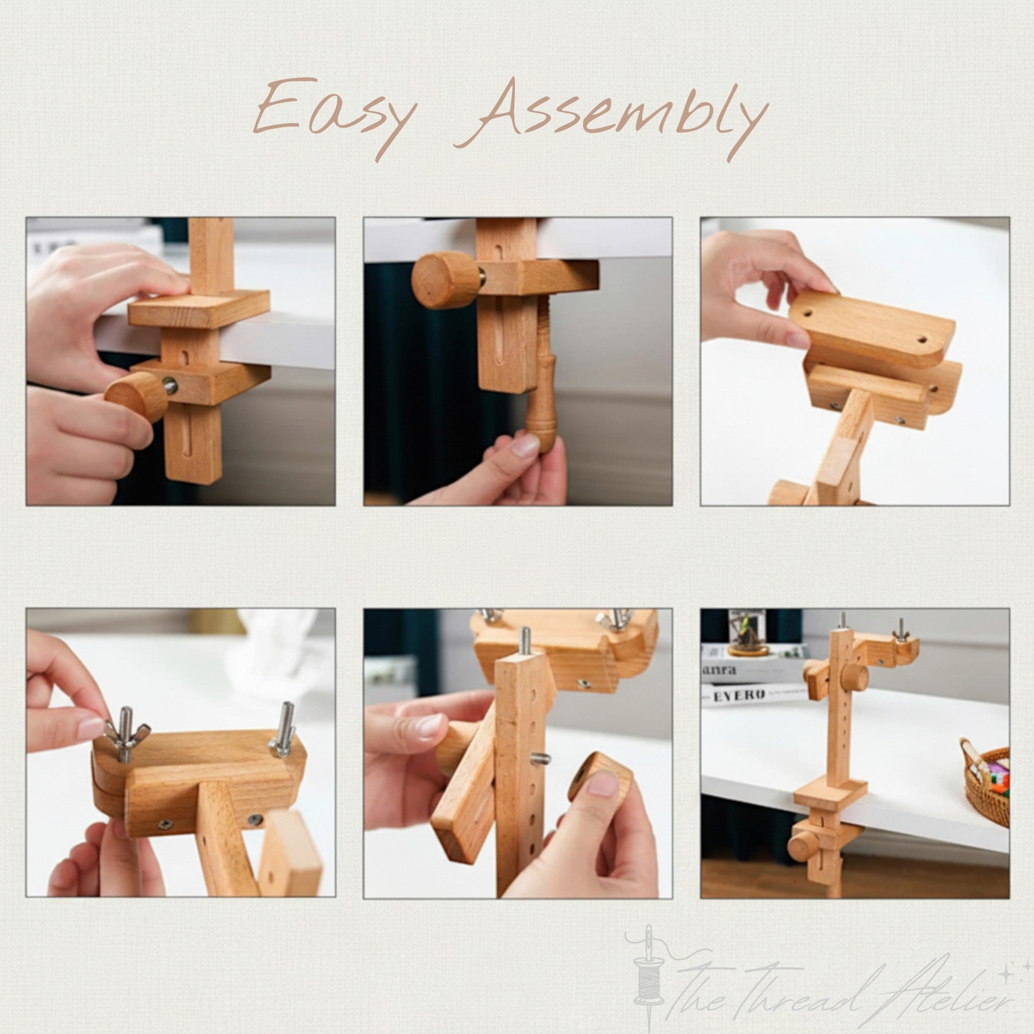 Wooden embroidery stand shown with its separate parts