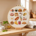 Kawaii food embroidery kit with cute snack motifs stitched on cotton fabric