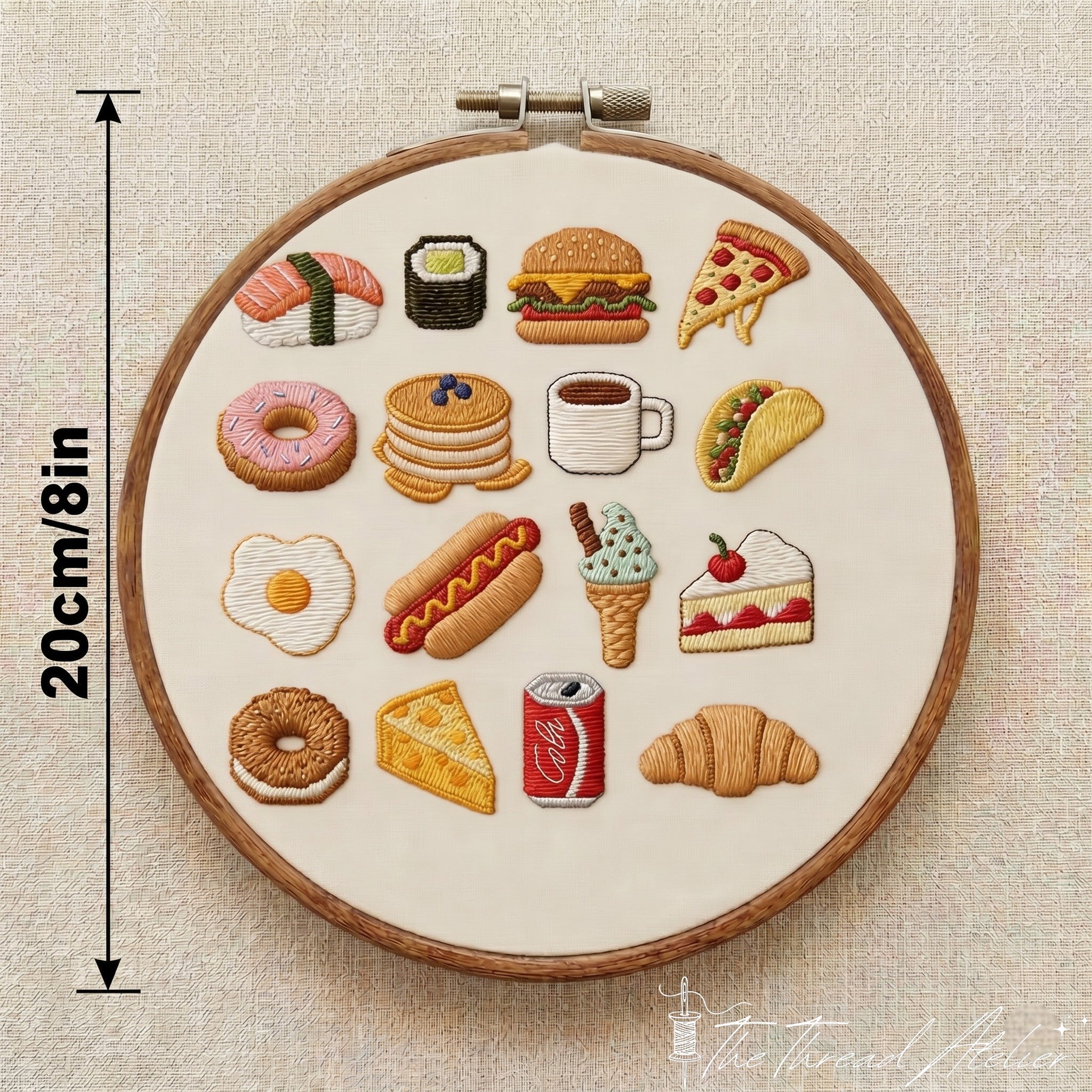 Food embroidery kit for beginners, pre-printed pattern ready to stitch