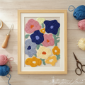 Floral punch needle kit with colorful modern flower wall art