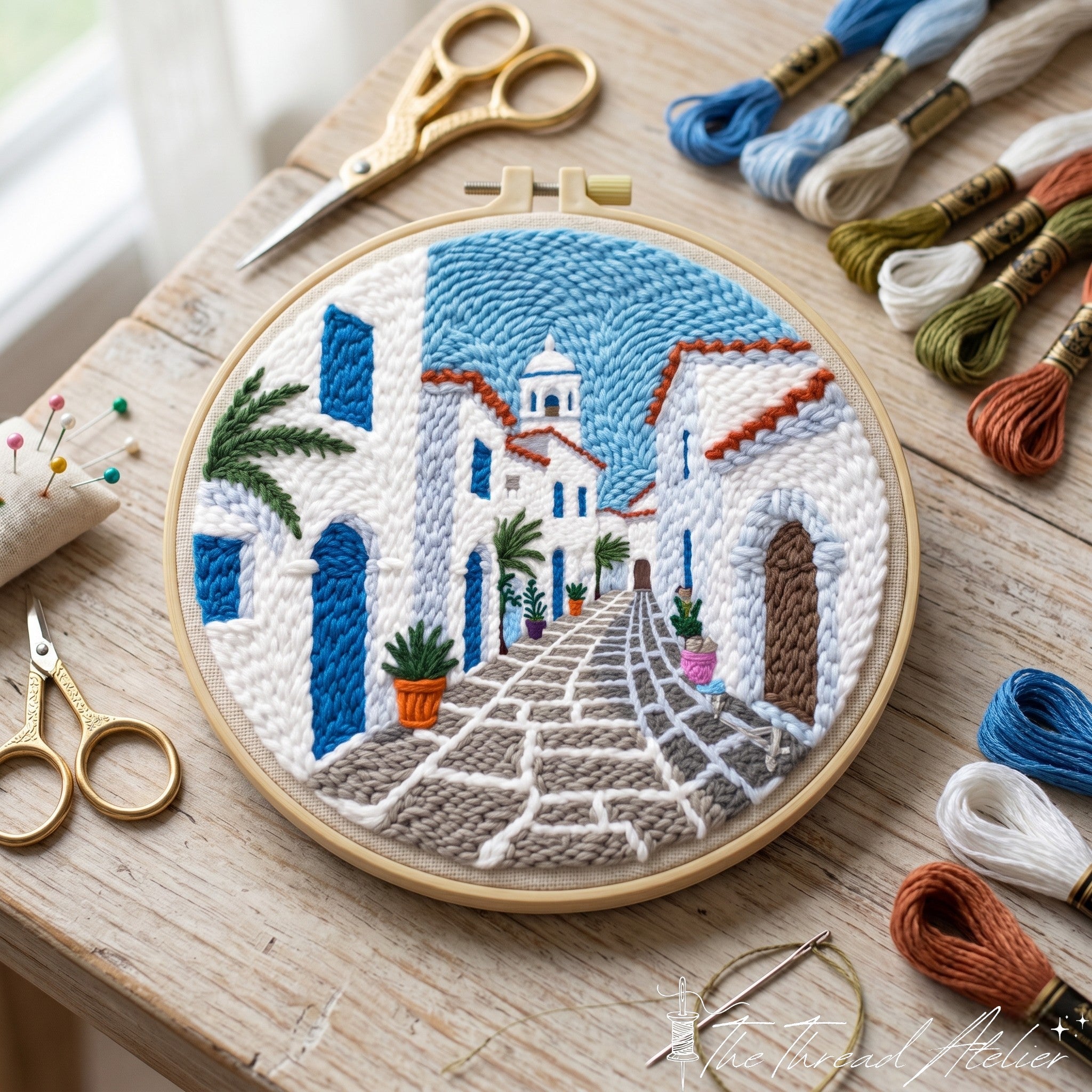 Beginner punch needle travel rug kit with pre-printed fabric