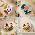 Modern floral punch needle kit set with abstract flower designs