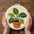 Potted plant punch needle kit with boho hoop art design