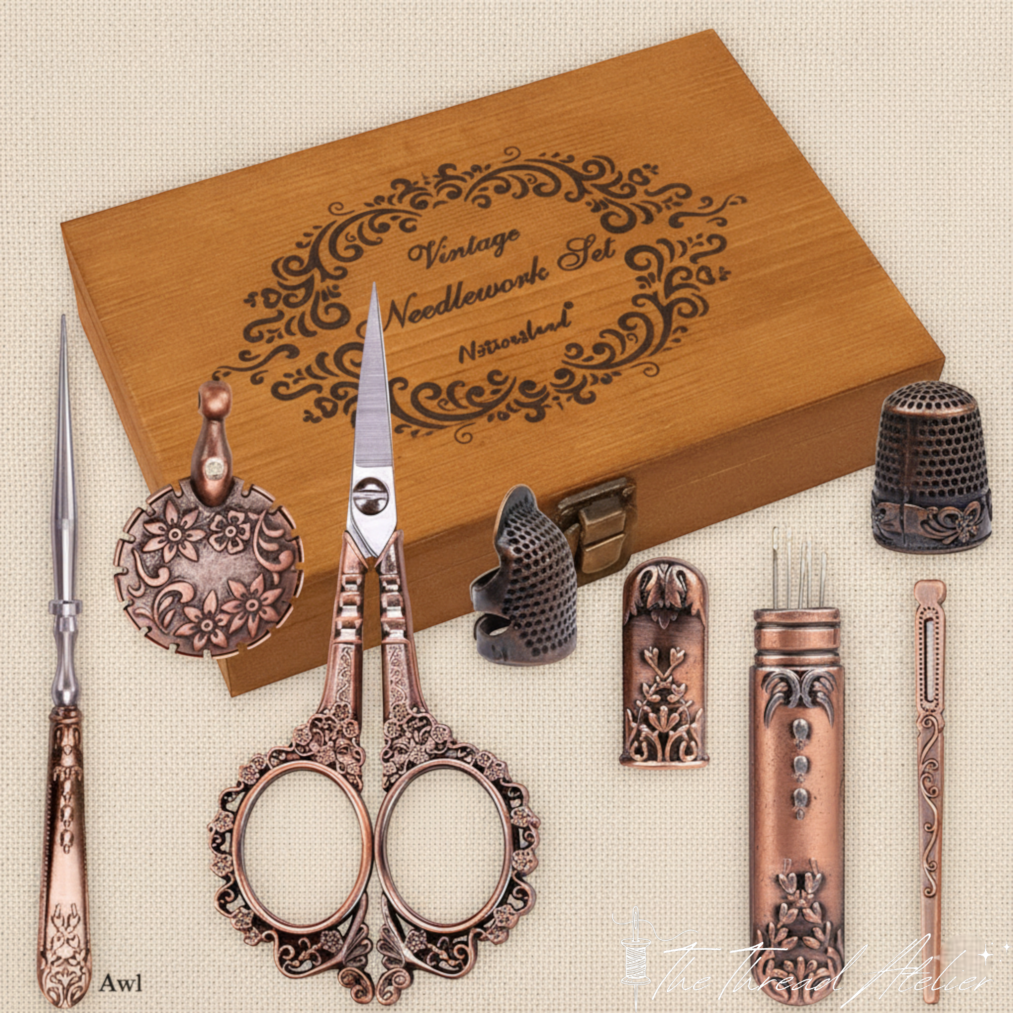 Retro sewing box in the copper finish