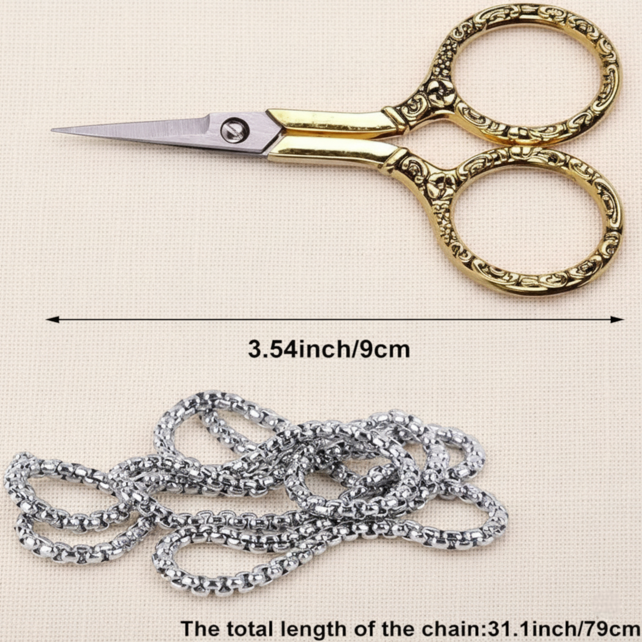 Vintage scissors worn on a chain as a sewing accessory