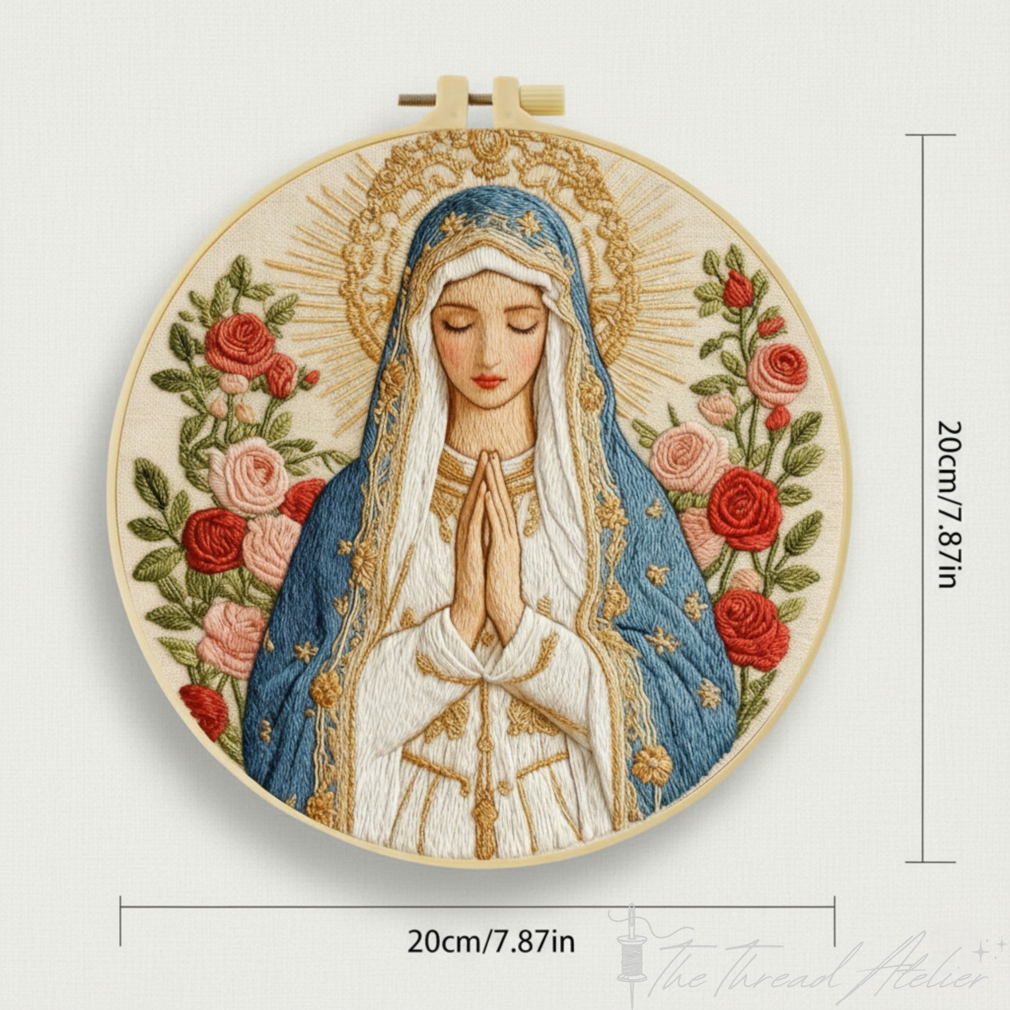 Beginner religious embroidery kit with cotton fabric, threads and hoop