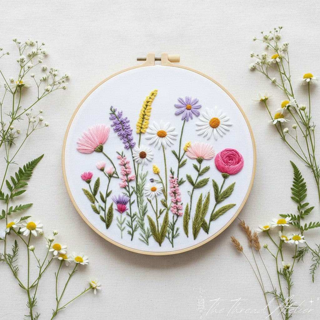 Beginner botanical embroidery kit with pre-printed cotton fabric