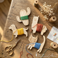 Wood floss bobbin set with animal shaped thread winders
